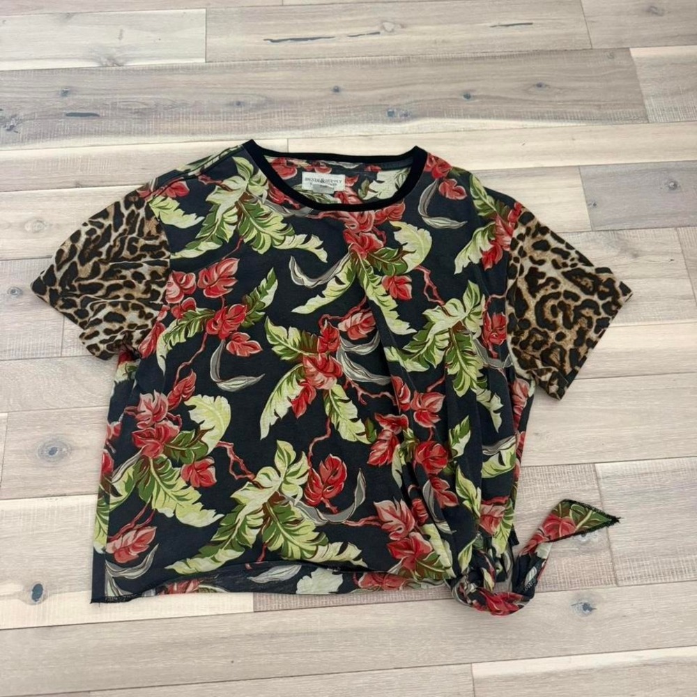 Ralph Lauren multicoloured floral top with leopard print sleeves. Size M - Picture 7 of 8